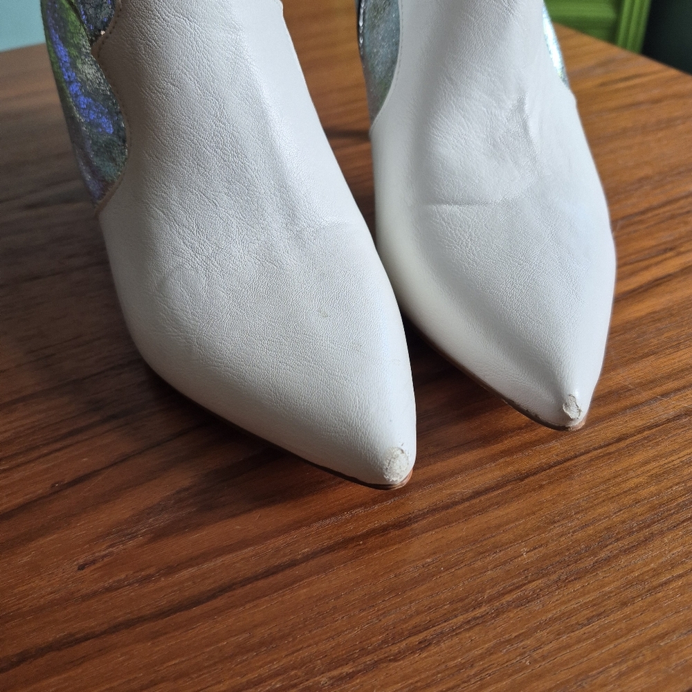 Super DISCO  Silver White Ankle Boots Heel 41 - Picture 5 of 10